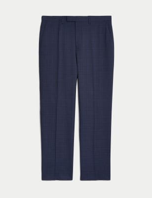 

Mens M&S Collection Regular Fit Check Stretch Suit Trousers - Midnight Navy, Midnight Navy