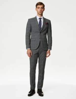 Skinny Fit Prince of Wales Check Suit Trousers - FI