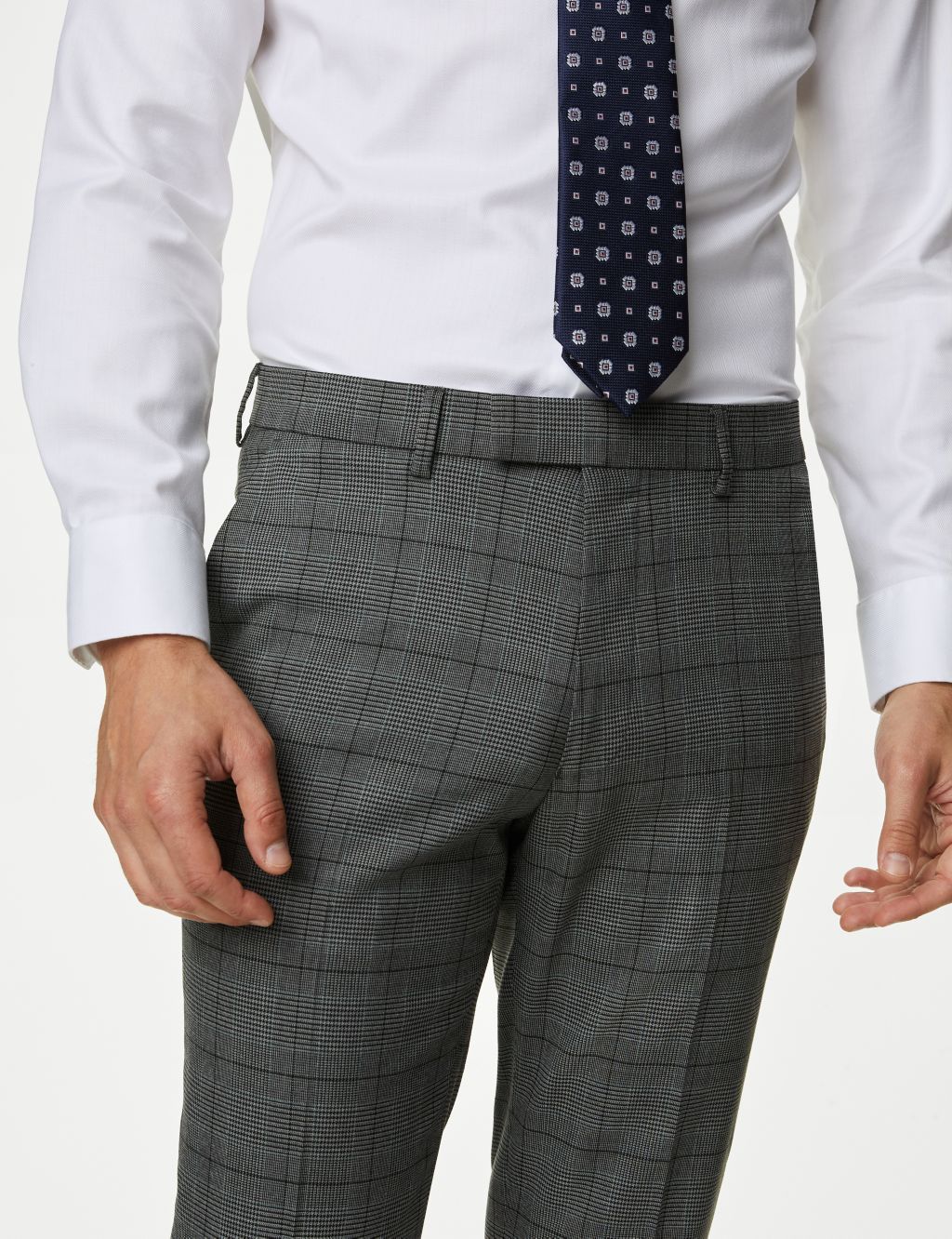 Skinny Fit Prince of Wales Check Suit Trousers image 4