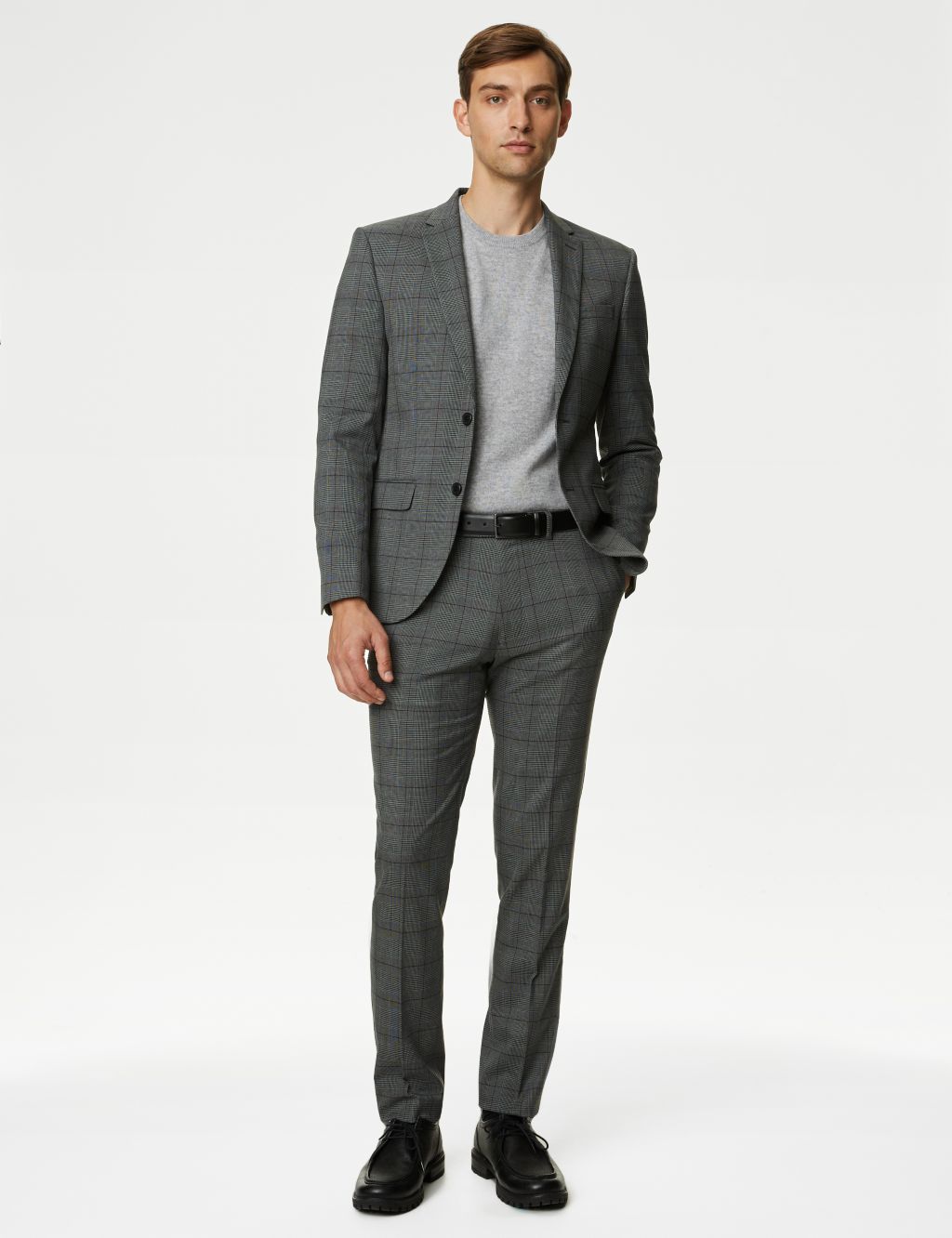 Skinny Fit Prince of Wales Check Suit Trousers image 8