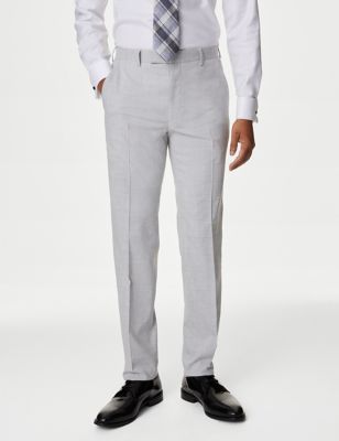 M&S Mens Slim Fit Check Suit Trousers - 30LNG - Light Grey, Light Grey