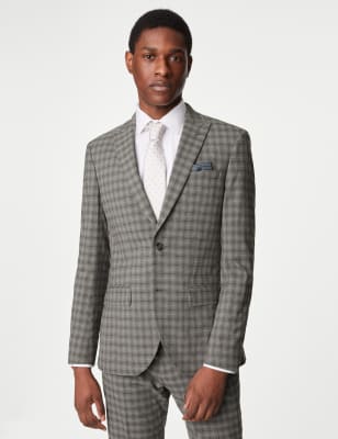 Skinny Fit Check Stretch Suit Jacket