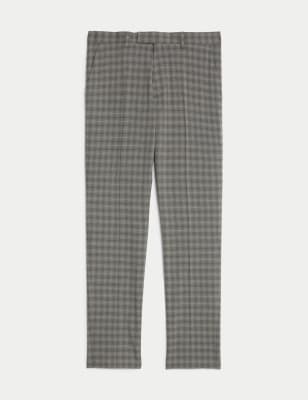 Men Black Check Slim Fit Formal Trousers