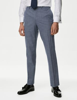 M&S Men's Slim Fit Puppytooth Stretch Suit Trousers - 28REG - Navy/Blue, Navy/Blue