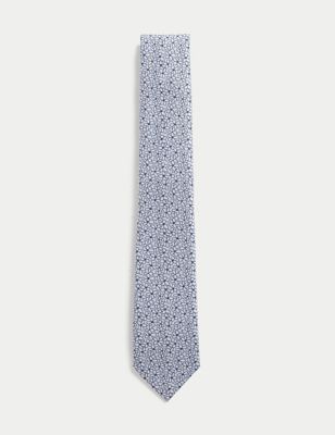 M&S Sartorial Men's Slim Floral Tie - Navy/White, Navy/White