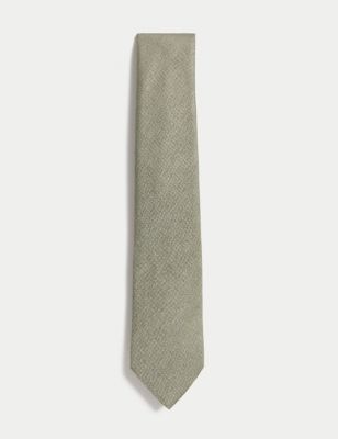 M&S Men's Silk Rich Textured Tie - Khaki, Khaki