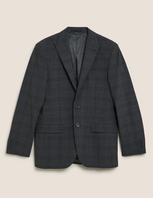 Charcoal Tailored Fit Wool Blend Check Suit Jacket
