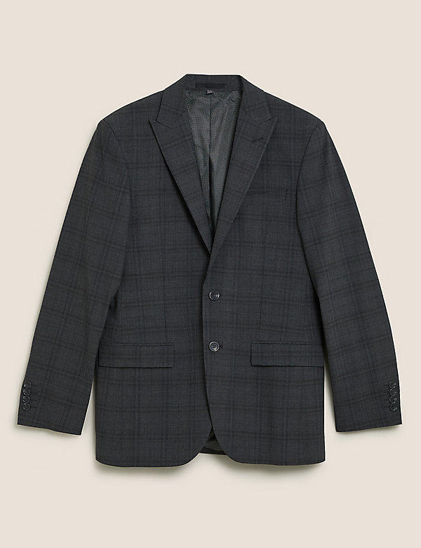 Charcoal Tailored Fit Wool Blend Check Jacket - MK