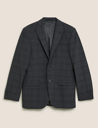 Charcoal Tailored Fit Wool Blend Check Jacket
