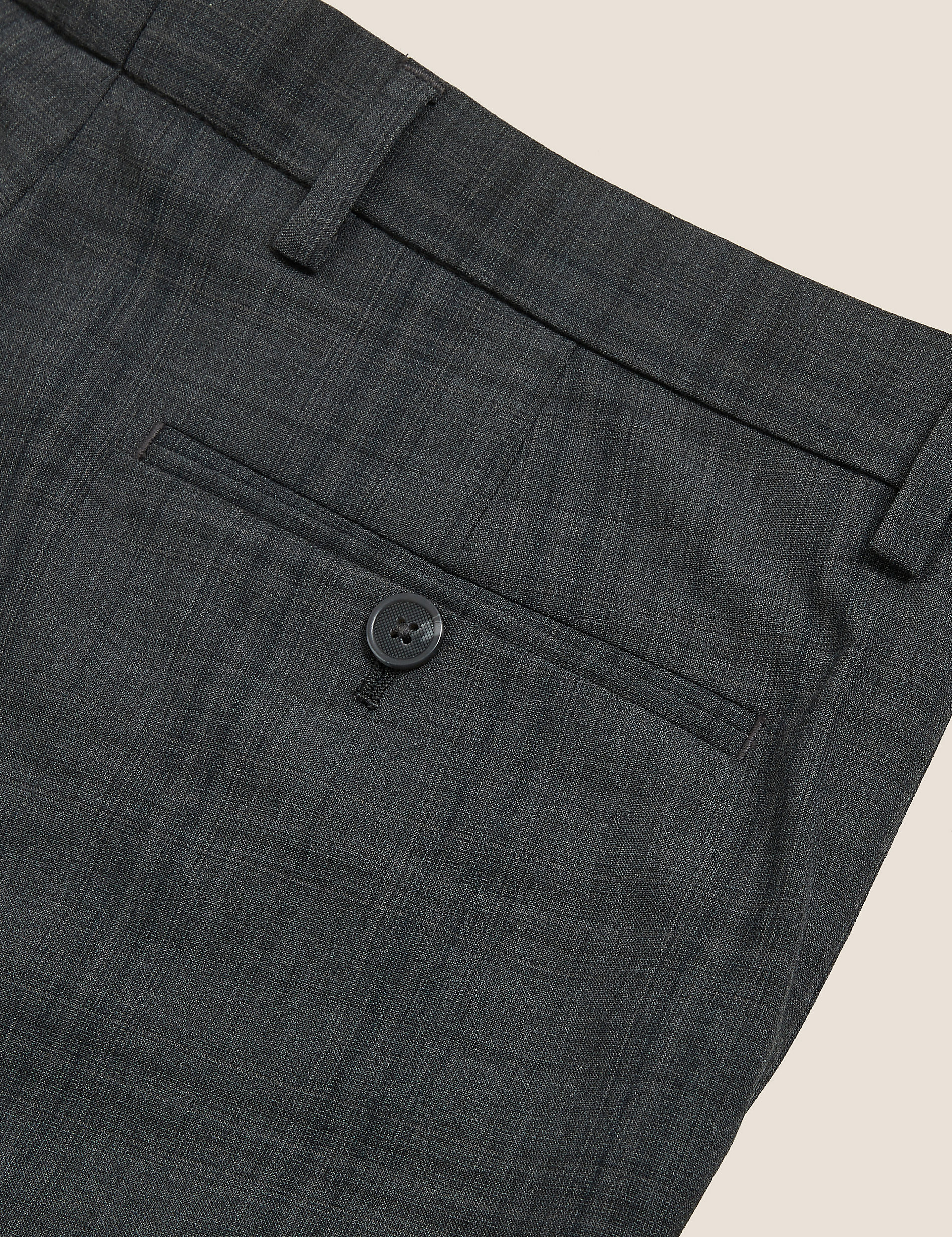 Charcoal Tailored Fit Wool Blend Check Trousers