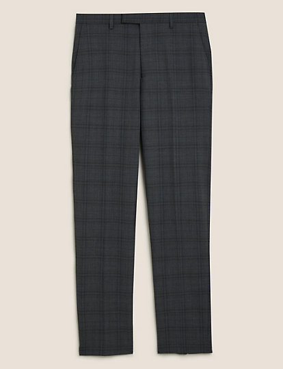 Tailored Fit Wool Blend Check Suit Trousers