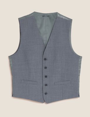 Mens M&S Collection The Ultimate Blue Tailored Fit Waistcoat, Blue