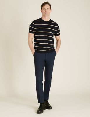 Mens M&S Collection The Ultimate Navy Tailored Fit Trousers, Navy