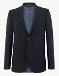 Navy Checked Tailored Fit Jacket