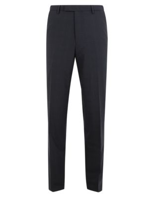 M&S Mens Navy Checked Tailored Fit Trousers
