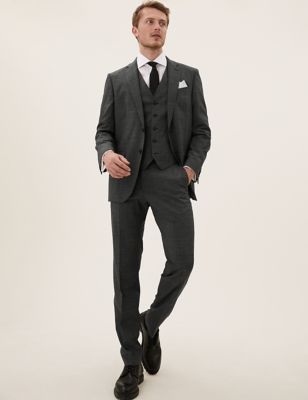  Luxury Gilet de costume gris en laine coupe standard à motif pied-de-coq - Grey