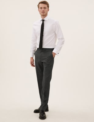 

Mens M&S Collection Luxury Auf Figur geschnittene Wollhose mit kleinem Hahnentrittmuster - Grey, Grey