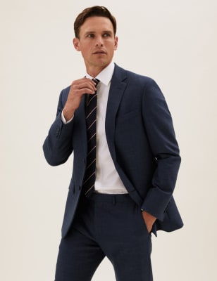 

Mens M&S Collection Marineblaues, auf Figur geschnittenes Sakko aus Wolle mit Strukturmuster - Navy, Navy