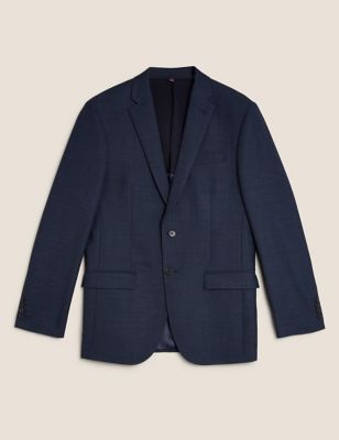 M&S Mens Navy Tailored Fit Wool Textured Jacket