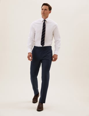 

Mens M&S Collection Navy Tailored Fit Wool Textured Trousers, Navy