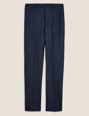 M&S Mens Navy Tailored Fit Wool Textured Trousers