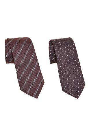 

Mens M&S Collection 2pk Slim Textured Printed Ties - Burgundy Mix, Burgundy Mix