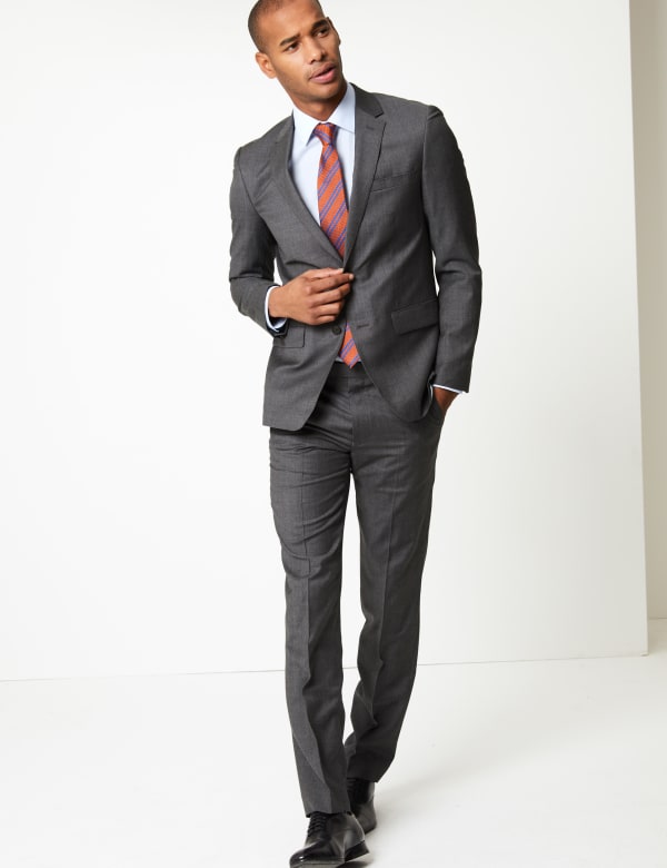 Grey Slim Fit Wool Trousers