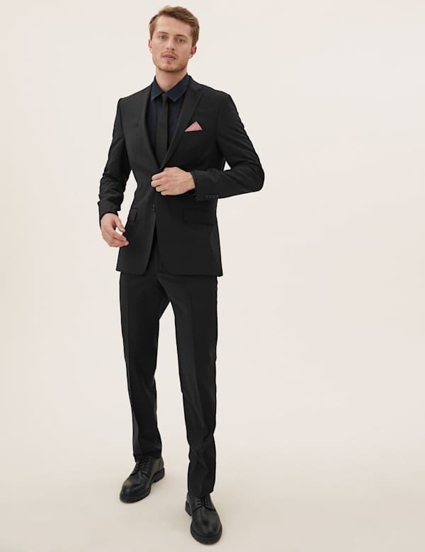 Black Tailored Fit Wool Jacket with Strech