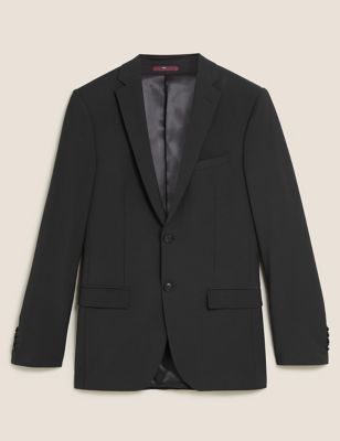 M&S Mens Black Tailored Fit Wool Rich Jacket