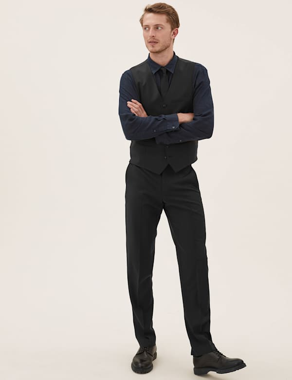 Black Tailored Fit Wool Waistcoat