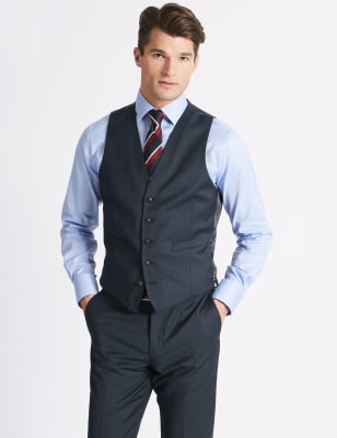 Gilet de costume bleu marine en laine coupe cintr&eacute;e