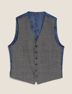 

Mens M&S SARTORIAL Charcoal Checked Pure Wool Waistcoat - Charcoal Mix, Charcoal Mix