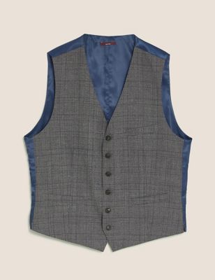 M&S Mens Charcoal Checked Pure Wool Waistcoat