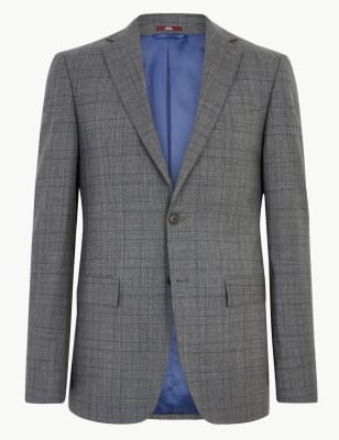 

Mens M&S SARTORIAL Charcoal Checked Pure Wool Jacket, Charcoal