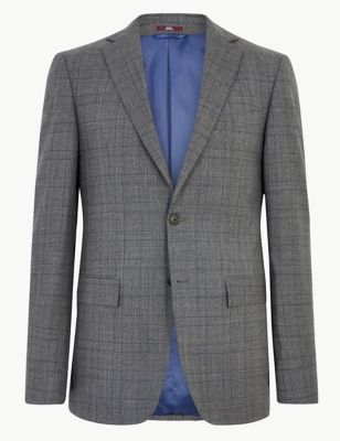 M&S Mens Charcoal Checked Pure Wool Jacket