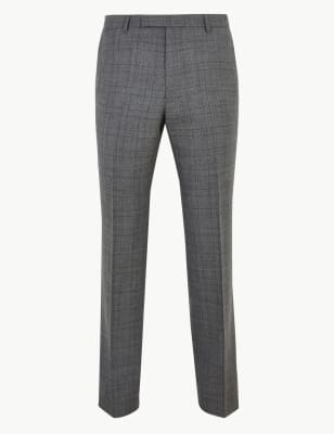 

Mens M&S SARTORIAL Charcoal Checked Pure Wool Trousers, Charcoal