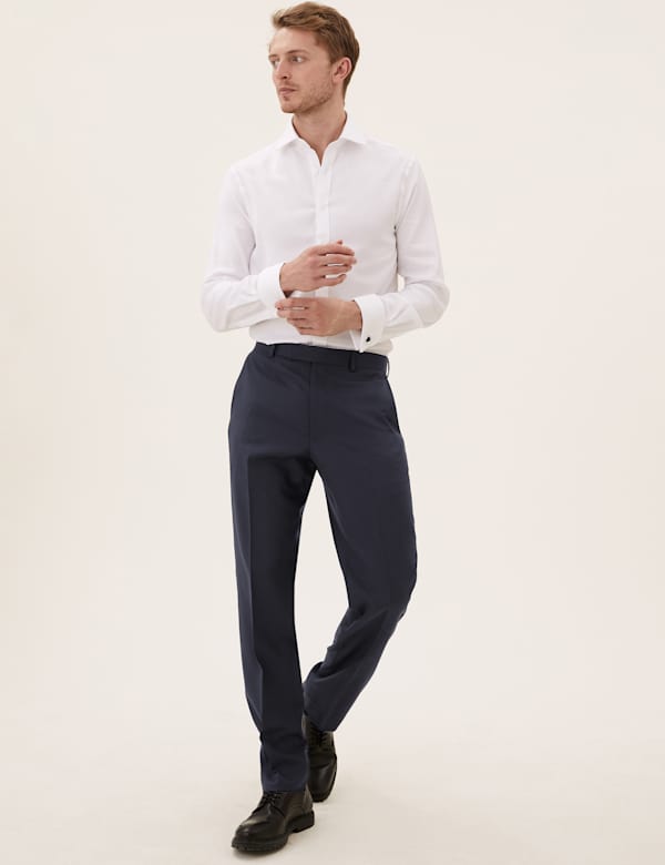 Navy Regular Fit Wool Trousers