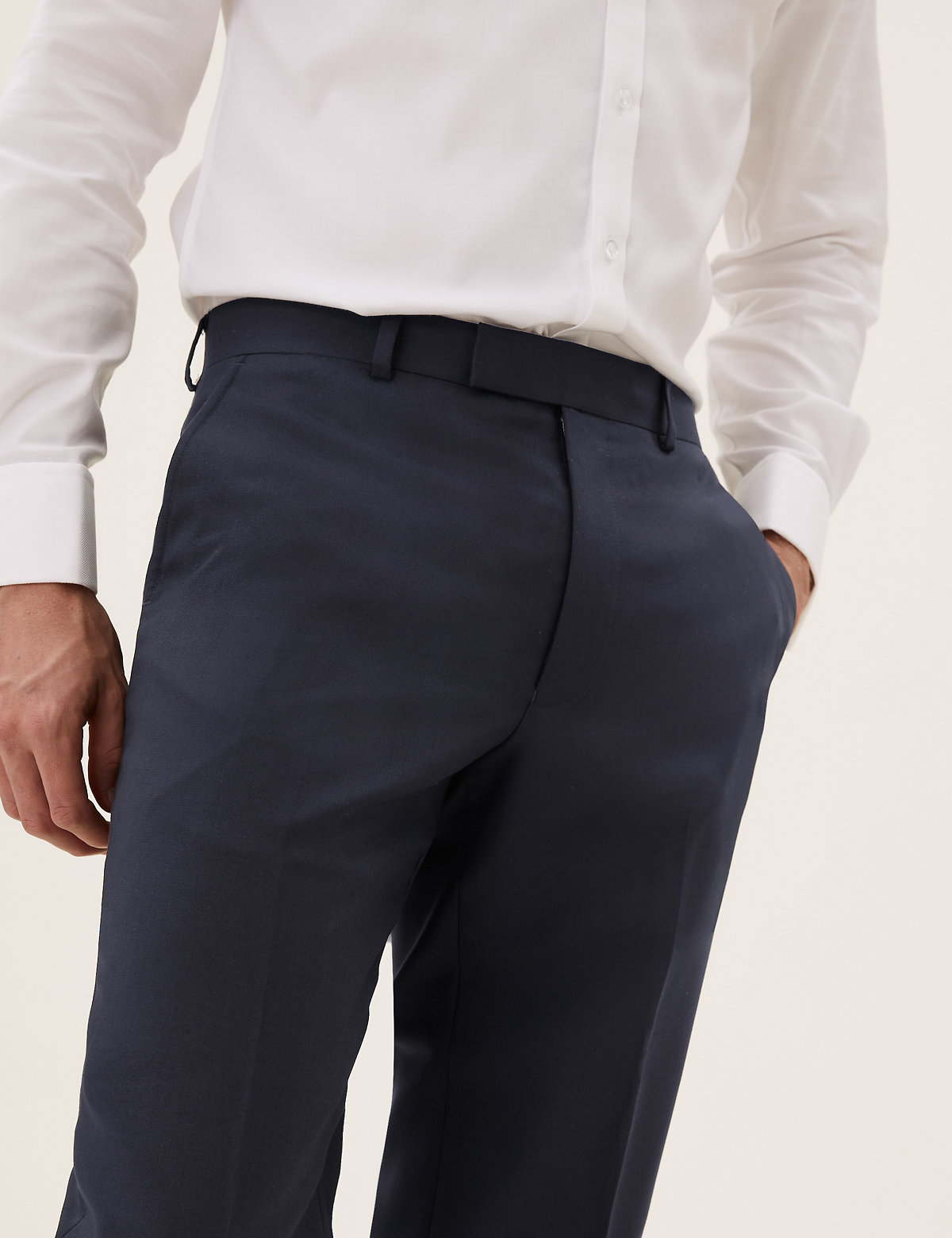 Navy Regular Fit Wool Rich Trousers