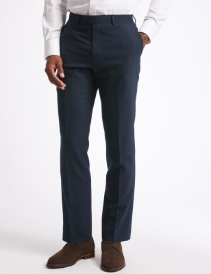 Pantalon bleu marine en laine coupe ajust&eacute;e