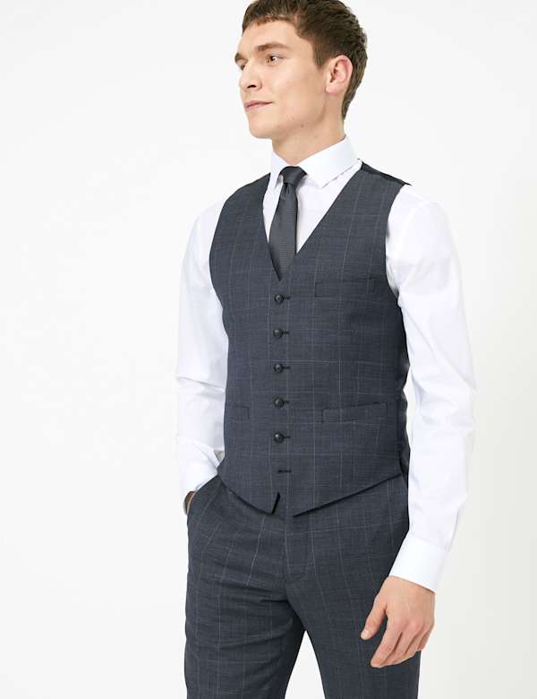 Checked Slim Fit Wool Waistcoat