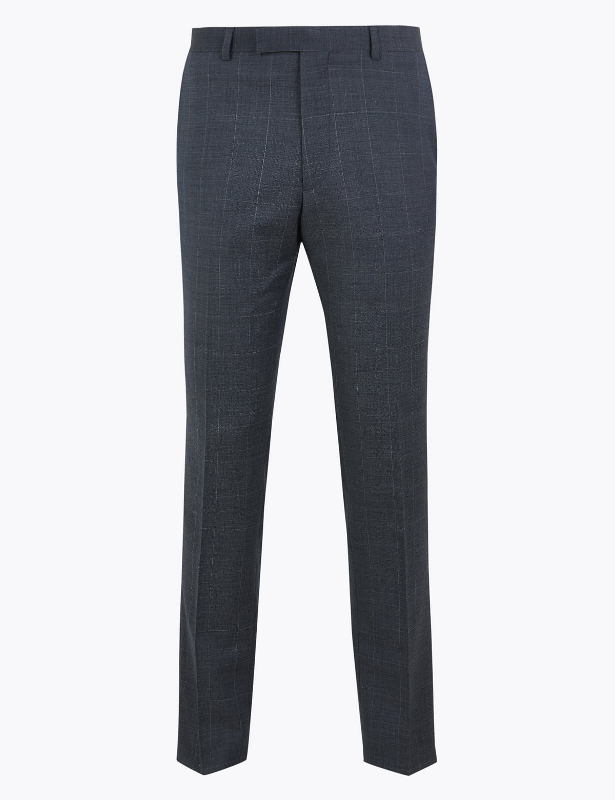 Blue Checked Slim Fit Wool Trousers