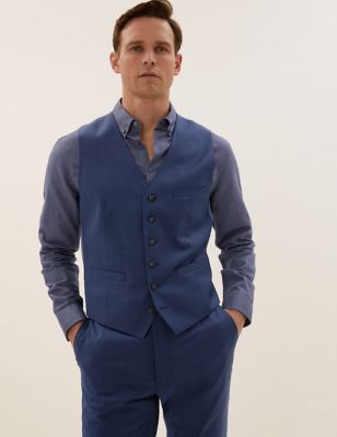 

Mens M&S SARTORIAL Blue Tailored Fit Wool Rich Waistcoat - Bright Blue, Bright Blue