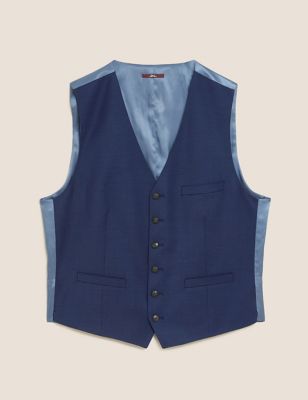 M&S Mens Blue Tailored Fit Wool Rich Waistcoat