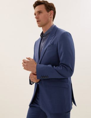 

Mens M&S SARTORIAL Blue Tailored Fit Wool Rich Jacket - Bright Blue, Bright Blue