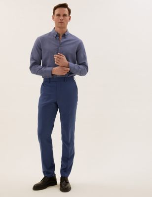 

Mens M&S SARTORIAL Blue Tailored Fit Wool Rich Trousers - Bright Blue, Bright Blue