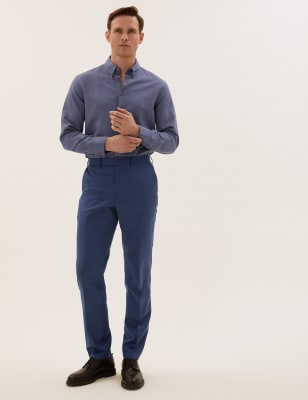 Blue Tailored Fit Wool Rich Trousers