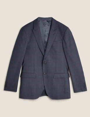 

Mens M&S Collection Auf Figur geschnittenes, kariertes Jacket mit hohem Wollanteil - Navy Mix, Navy Mix