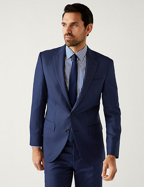 Marks And Spencer Mens M&S SARTORIAL Regular Fit Pure Wool Jacket - Blue