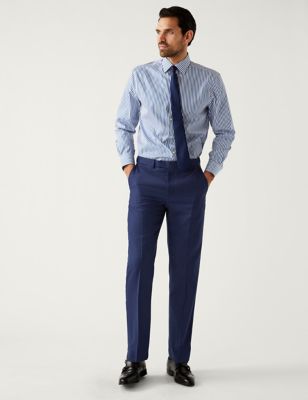 Marks And Spencer Mens M&S SARTORIAL Regular Fit Pure Wool Trousers - Blue, Blue