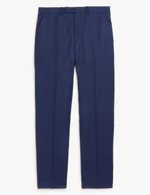 

Mens M&S Collection Regular Fit Pure Wool Trousers - Blue, Blue